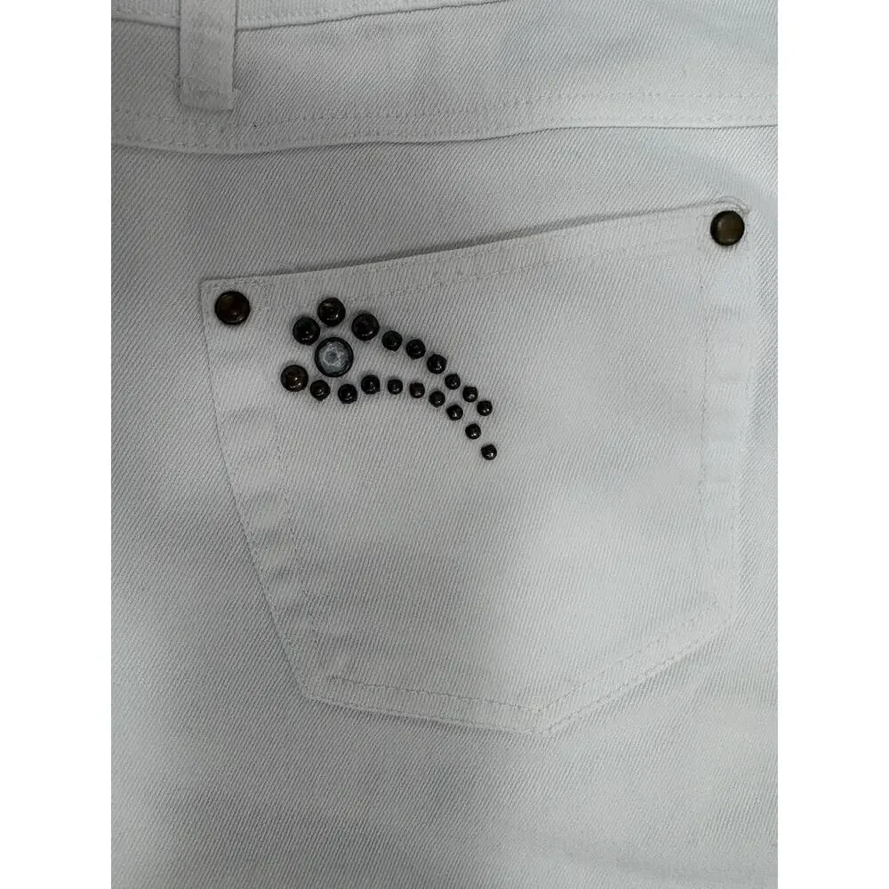 KENAR White Rhinestone Studded Flare Jeans Y2K Bling Cowgirl Size 14